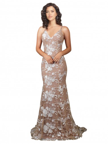 Achat Champagne Sirène Col V Balayage train Dentelle Robes de mariée