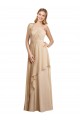 Achat Champagne Trapèze Bretelles spaghetti Mousseline Longue Robes demoiselle d'honneur