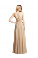 Achat Champagne Trapèze Bretelles spaghetti Mousseline Longue Robes demoiselle d'honneur