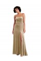 Achat Champagne Trapèze Col Carré Velours Stretch Longue Formelles Robes demoiselle d'honneur / Robes de soirée / Robes de bal