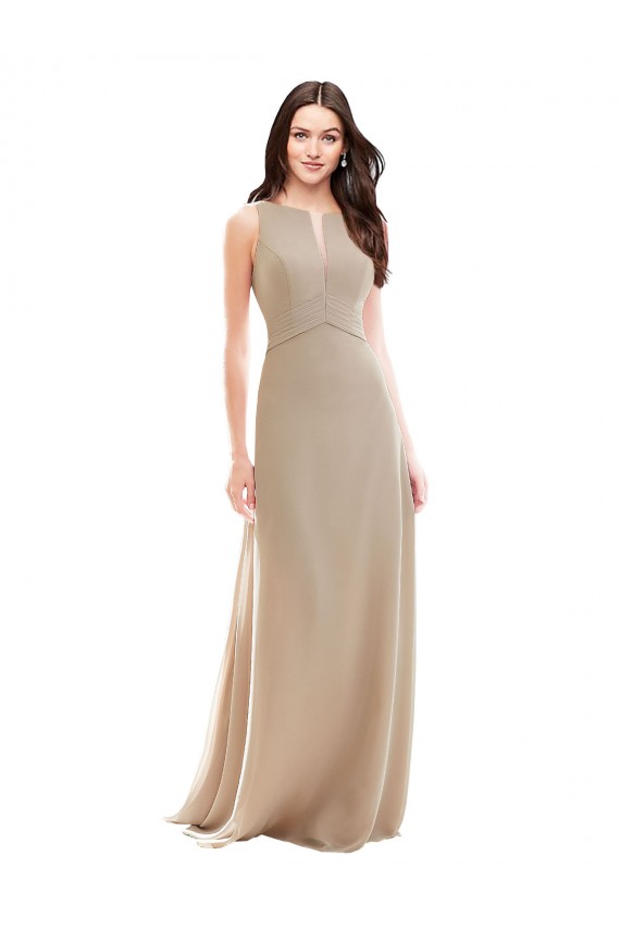 Achat Champagne Trapèze Col Haut Mousseline Longue Robes demoiselle d'honneur