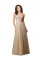 Achat Champagne Trapèze Col V Tulle Dentelle Longue Robes demoiselle d'honneur