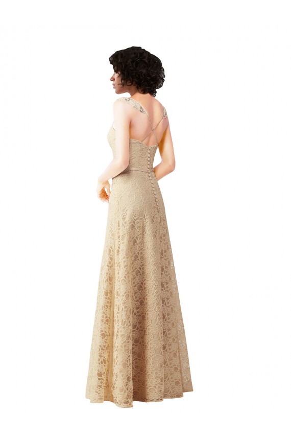 Achat Champagne Trapèze Dentelle Longue Robes demoiselle d'honneur