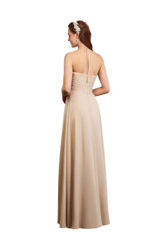 Achat Champagne Trapèze Licou Mousseline Longue Robes demoiselle d'honneur