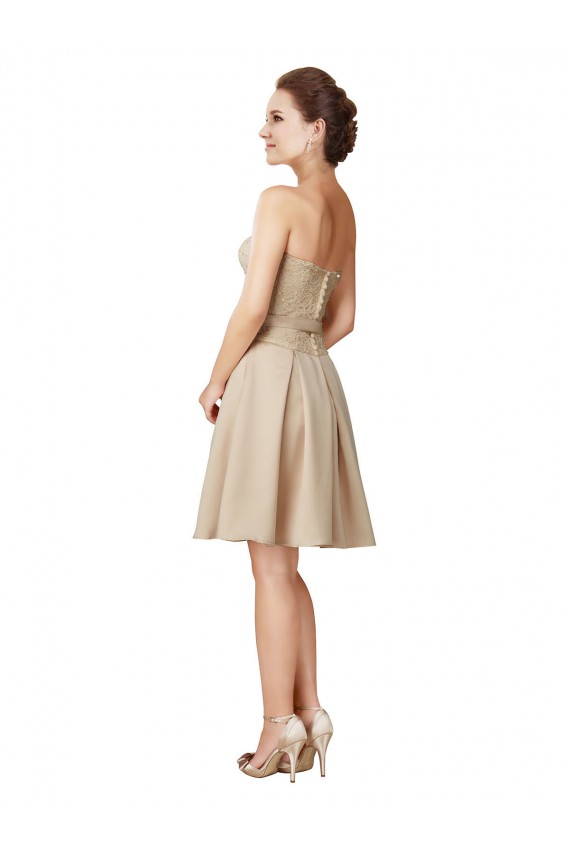 Achat Champagne Trapèze Satiné Dentelle Courte Robes demoiselle d'honneur