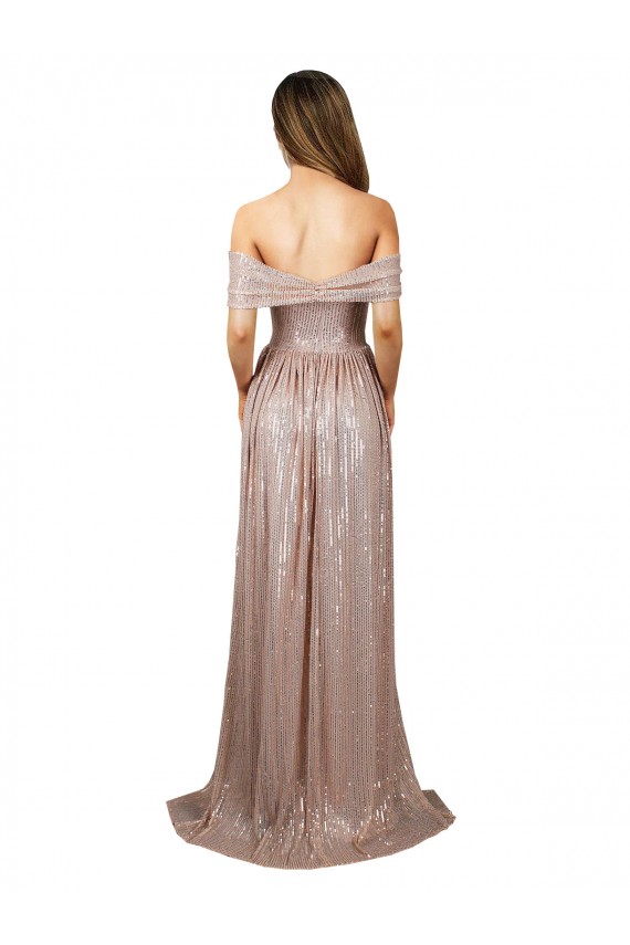 Achat Champagne Trapèze Scoop Sans bretelle Paillette Longue Formelles Robes demoiselle d'honneur / Robes de soirée / Robes de bal