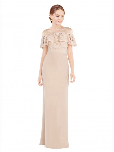 Achat Champagne Trapèze Épaule Dénudée Mousseline Dentelle Longue Robes demoiselle d'honneur / Robes de bal