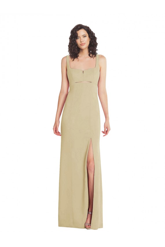 Achat Champagne Trompette Col Carré Crêpe Stretch Longue Formelles Robes demoiselle d'honneur / Robes de soirée / Robes de bal