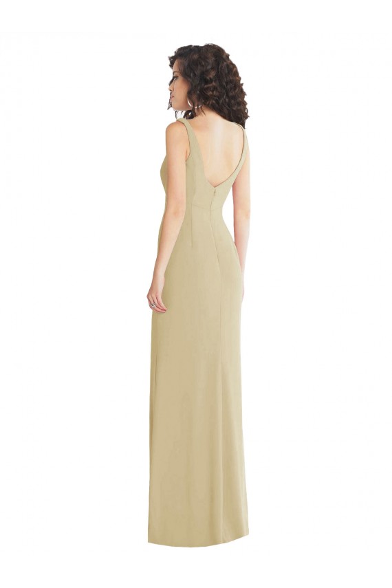 Achat Champagne Trompette Col Carré Crêpe Stretch Longue Formelles Robes demoiselle d'honneur / Robes de soirée / Robes de bal
