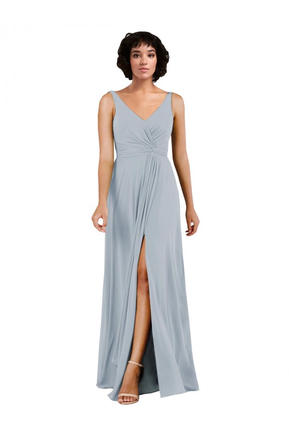 Achat Colonne Col V Mousseline Longue Robes demoiselle d'honneur