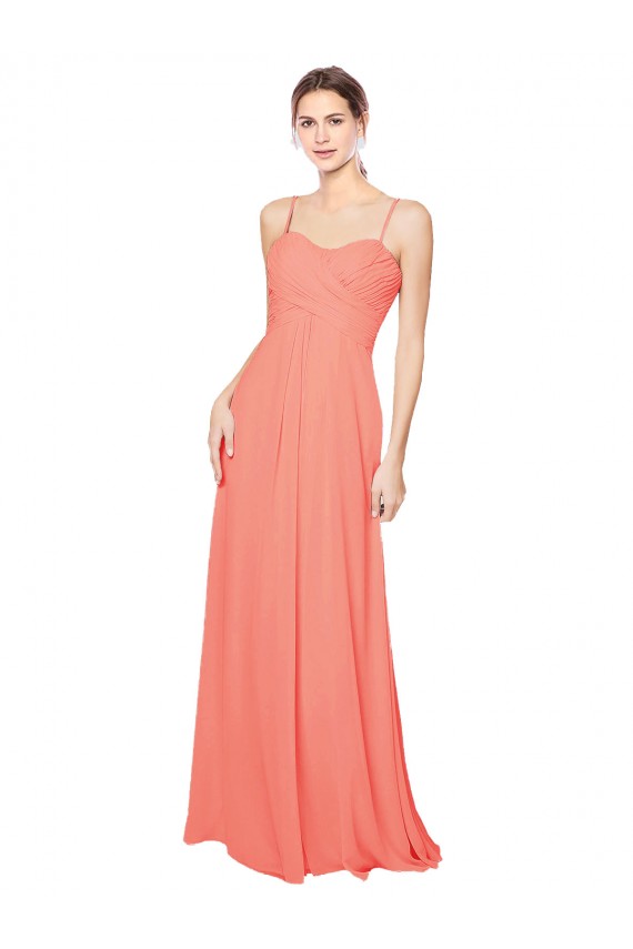 Achat Corail Trapèze Bretelles spaghetti Mousseline Longue Robes demoiselle d'honneur