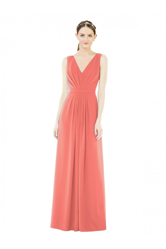 Achat Corail Trapèze Col V Mousseline Longue Robes demoiselle d'honneur