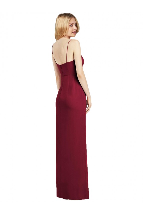 Achat Corail Trompette Bretelles spaghetti Col V Mousseline Longue Robes demoiselle d'honneur