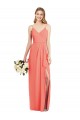 Achat Corail Trompette Bretelles spaghetti Col V Mousseline Longue Robes demoiselle d'honneur