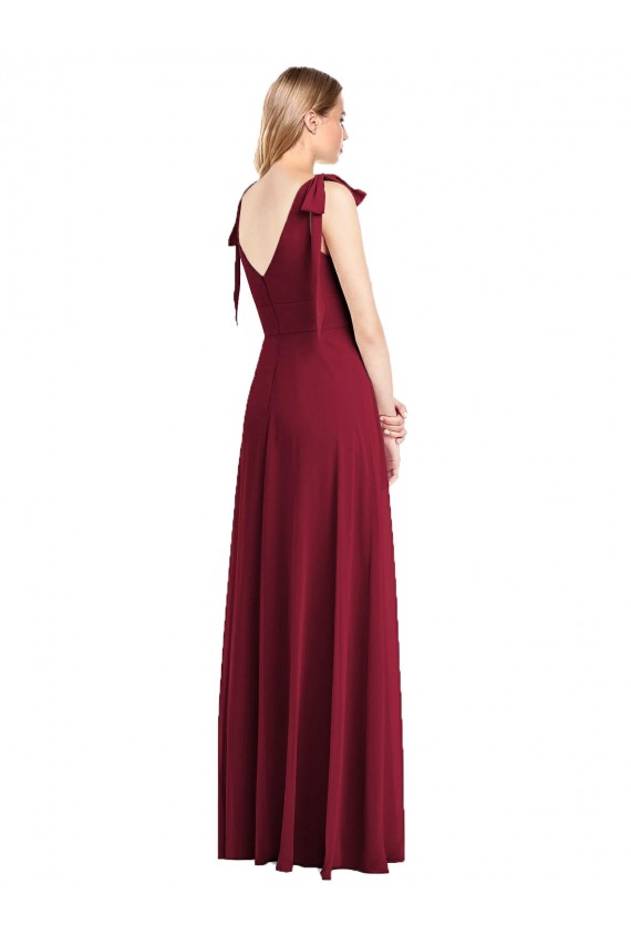Achat Corail Trompette Col V Mousseline Longue Robes demoiselle d'honneur