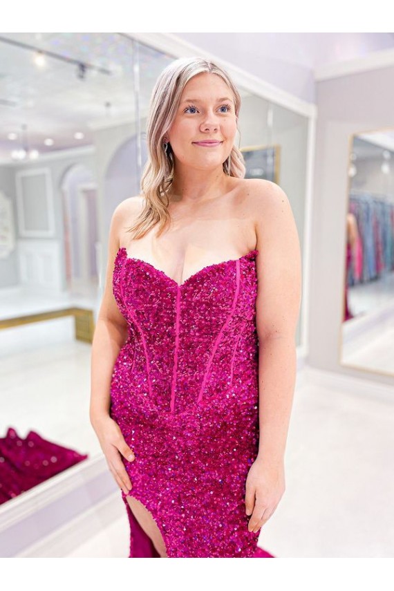 Achat Couleur affichée Fourreau Balayage train Paillettes Velours Longue Robes de bal