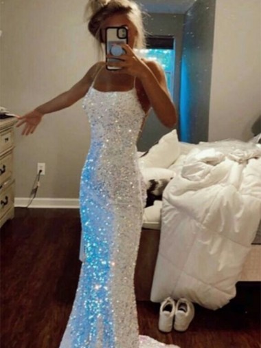 Achat Couleur affichée Fourreau Bretelles spaghetti Balayage train Paillettes Velours Longue Robes de bal