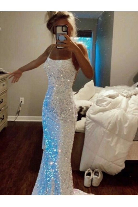 Achat Couleur affichée Fourreau Bretelles spaghetti Balayage train Paillettes Velours Longue Robes de bal