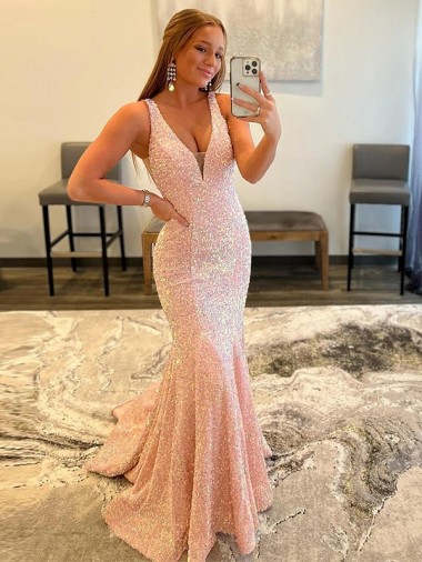 Achat Couleur affichée Fourreau Col V Balayage train Paillettes Velours Longue Robes de bal