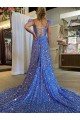 Achat Couleur affichée Trapèze Col V Traîne moyenne Paillettes Velours Longue Robes de bal
