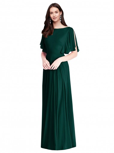 Achat Evergreen Trapèze Bateau Mousseline Longue Robes demoiselle d'honneur