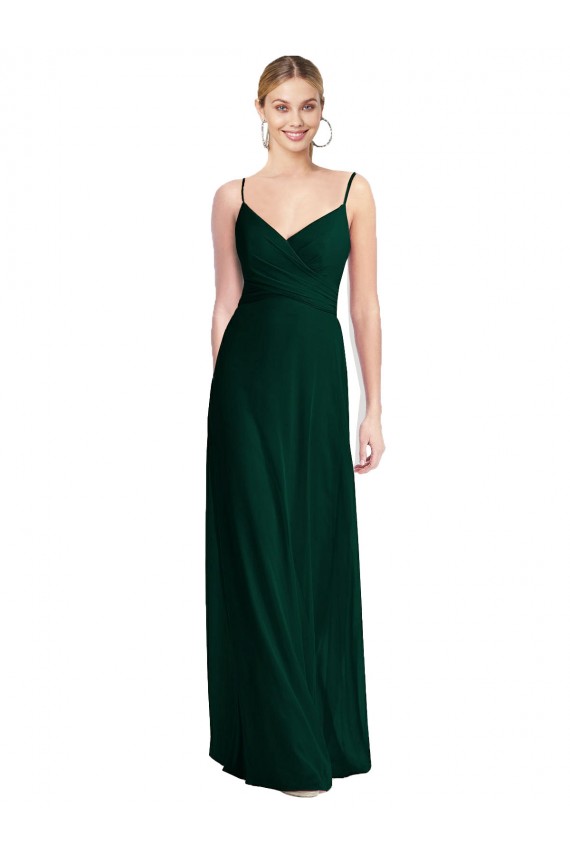 Achat Evergreen Trapèze Bretelles spaghetti Col V Mousseline Longue Robes demoiselle d'honneur