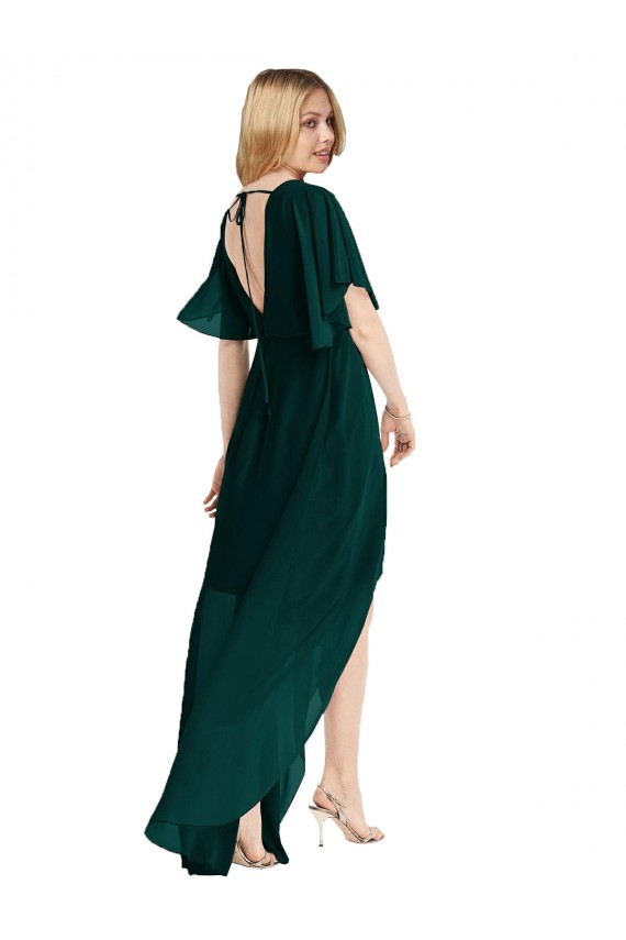 Achat Evergreen Trapèze Col rond Mousseline Longue Asymétrique Robes demoiselle d'honneur