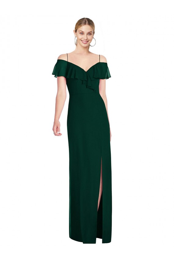 Achat Evergreen Trompette Bretelles spaghetti Mousseline Longue Robes demoiselle d'honneur