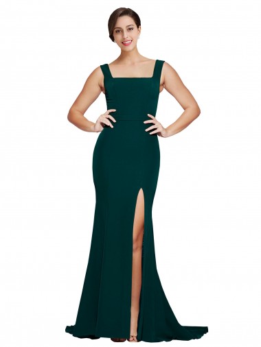 Achat Fourreau Col Carré Balayage train Crêpe Stretch Longue Robes demoiselle d'honneur / Robes de bal