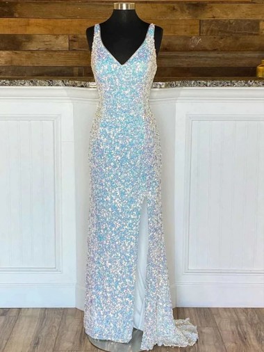 Achat Fourreau Col V Balayage train Paillettes Velours Longue Robes de bal