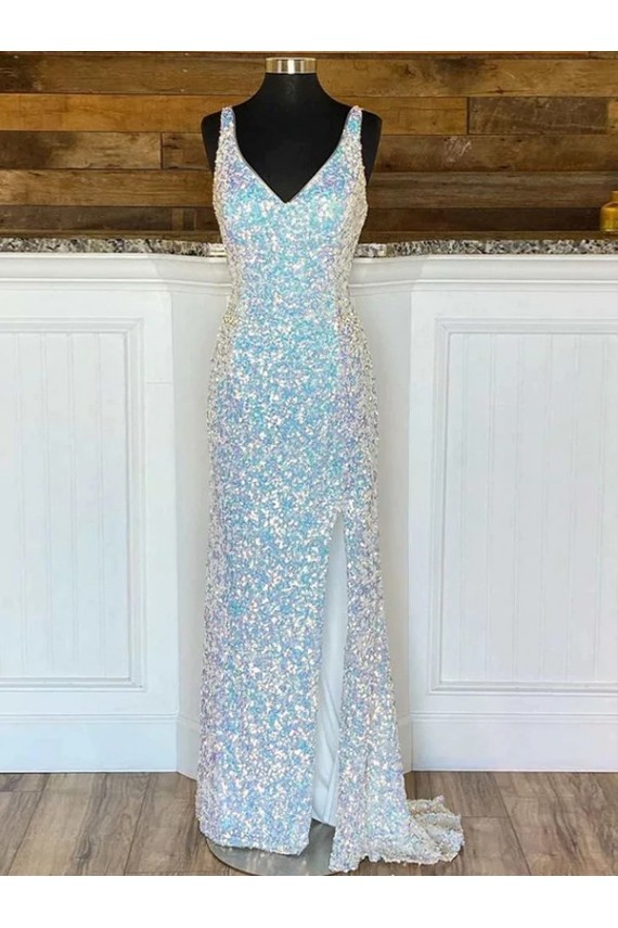 Achat Fourreau Col V Balayage train Paillettes Velours Longue Robes de bal