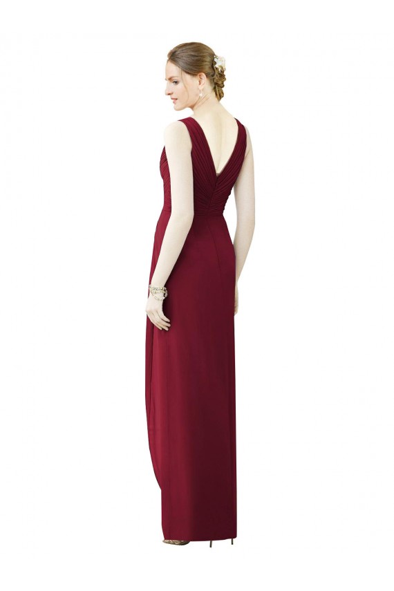 Achat Fourreau Col V Mousseline Longue Robes demoiselle d'honneur