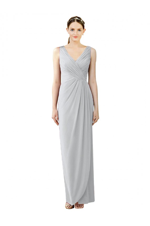 Achat Fourreau Col V Mousseline Longue Robes demoiselle d'honneur