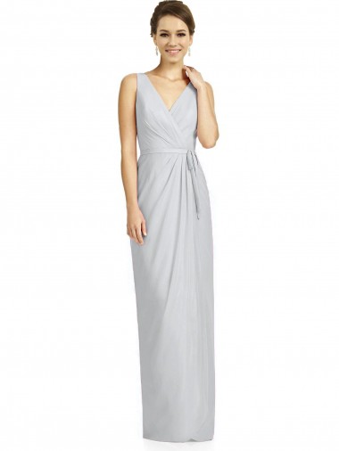 Achat Fourreau Col V Mousseline Longue Robes demoiselle d'honneur