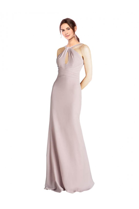 Achat Fourreau Licou Col Haut Mousseline Longue Robes demoiselle d'honneur