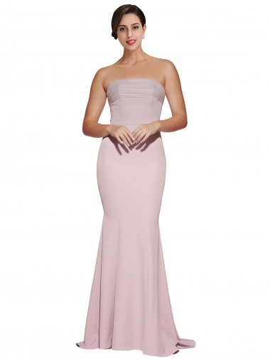 Achat Fourreau Sans bretelle Balayage train Crêpe Stretch Longue Formelles Robes demoiselle d'honneur / Robes de soirée / Robes de bal