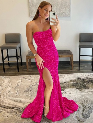 Achat Fourreau Sans bretelle Balayage train Paillettes Velours Longue Robes de bal