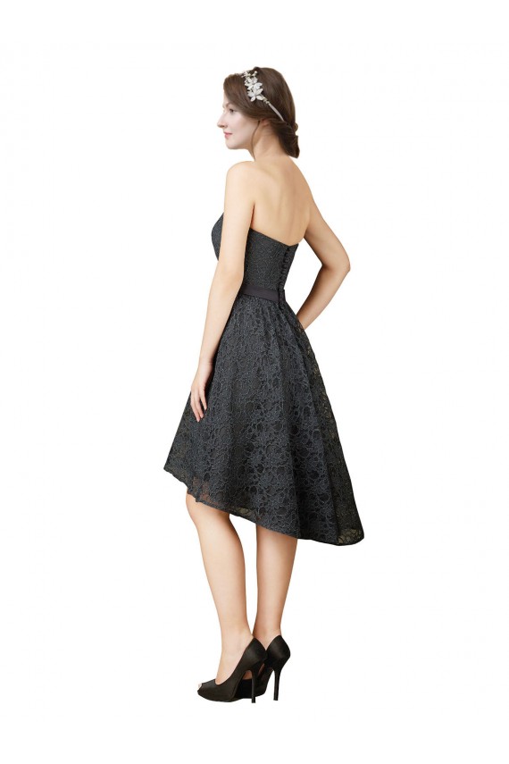 Achat Gris ardoise Trapèze Dentelle Courte Asymétrique Robes demoiselle d'honneur / Robes de cocktail