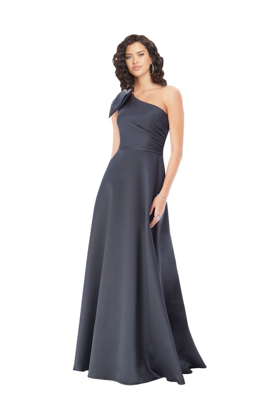 Achat Gris ardoise Trapèze Satiné Longue Formelles Robes demoiselle d'honneur / Robes de soirée / Robes de bal