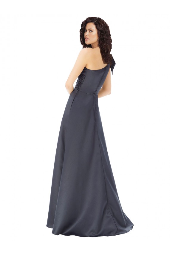 Achat Gris ardoise Trapèze Satiné Longue Formelles Robes demoiselle d'honneur / Robes de soirée / Robes de bal