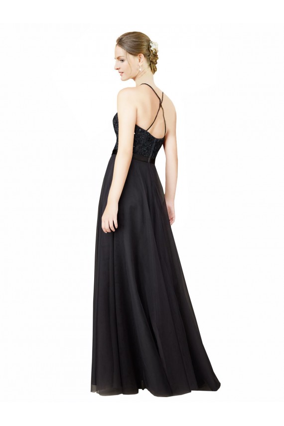 Achat Gris ardoise Trapèze Tulle Dentelle Longue Robes demoiselle d'honneur