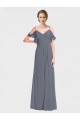 Achat Gris ardoise Trapèze Épaule Dénudée Col V Mousseline Longue Robes demoiselle d'honneur
