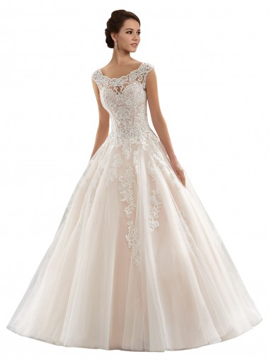Achat Ivoire & Champagne Princesse Bateau Tulle Dentelle Robes de mariée