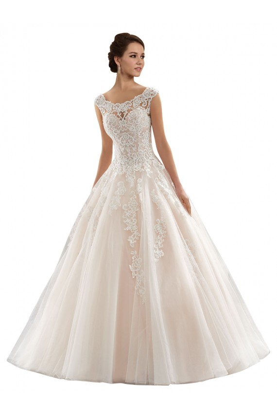 Achat Ivoire & Champagne Princesse Bateau Tulle Dentelle Robes de mariée