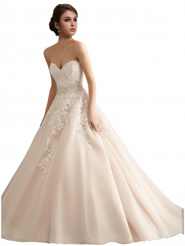 Achat Ivoire & Champagne Princesse Col V Traîne cathédrale Tulle Dentelle Robes de mariée