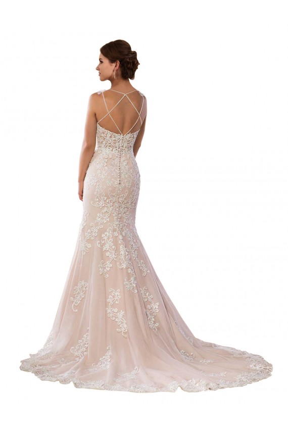Achat Ivoire & Champagne Sirène Bretelles spaghetti Dentelle Boho Robes de mariée