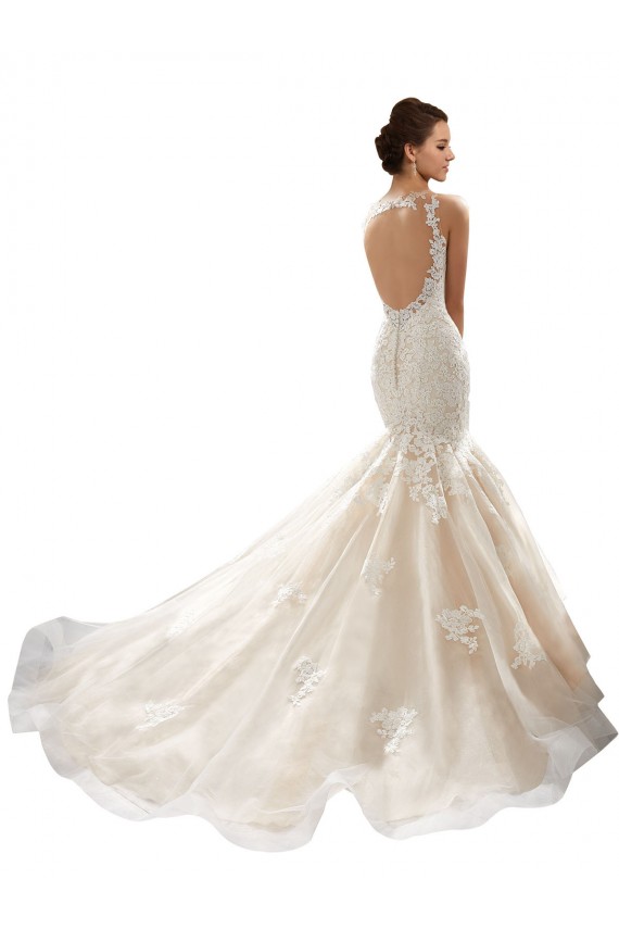 Achat Ivoire & Champagne Sirène Col V Tulle Dentelle Classique Robes de mariée