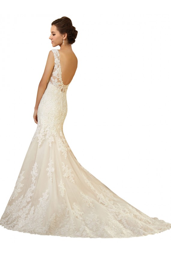 Achat Ivoire & Champagne Sirène Col V Tulle Dentelle Robes de mariée