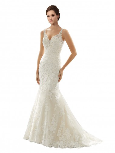 Achat Ivoire & Champagne Sirène Col V Tulle Dentelle Robes de mariée