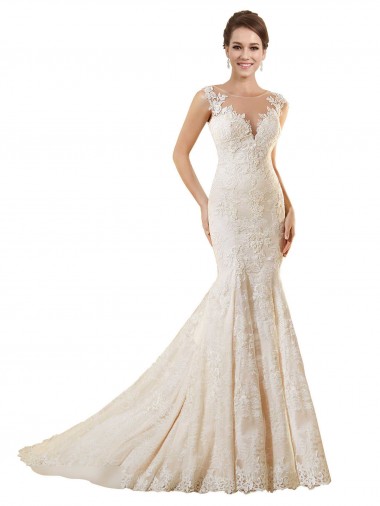 Achat Ivoire & Champagne Sirène Illusion Dentelle Robes de mariée